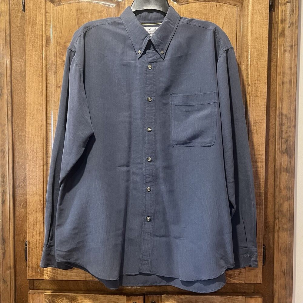 Columbia GRT Mens Large Blue Button Front Long Sleeve Collared Casual Woven Soft